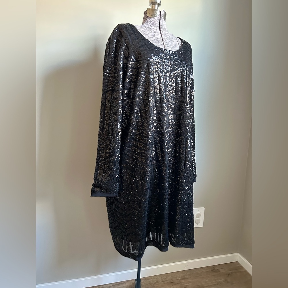 Love & Legend Black Sequin Long Sleeve sparkle holiday christmas party Dress NYE - Picture 3 of 9